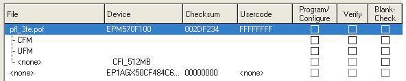 11. Click on the EPM570 device to highlight it, then right-click it and select Change File to select a file. 12. Find and select the pfl_3fe.