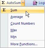 Click the AutoSum button from the Function Library group on the Formula tab 3. Drop-down the list and click on Sum 4. Drag-select cells G14 through G17 5.