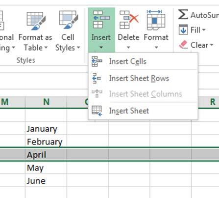 Inserting Columns and Rows Select the row or column next to where the blank row or column is to be inserted. (Note: The new row will appear above the selected row.