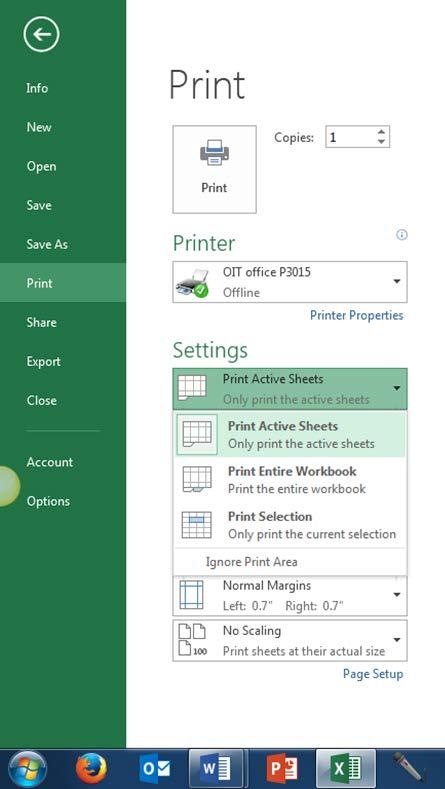 Printing Click on Page Layout Select Print 