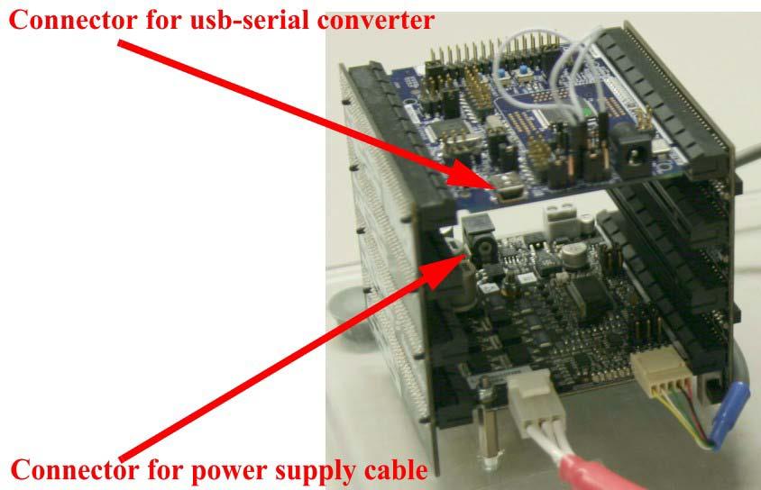Figure 3. Connecting power source and USB cable 3. Press the SW2 button to start the calibration process and the alignment. During the alignment, the rotor can turn a maximum of about 60 degrees.