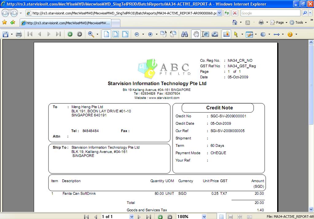 Step 9: Credit Note will shown, click on button if you wish to print, click on button if you want to save it and click on button on the right corner to