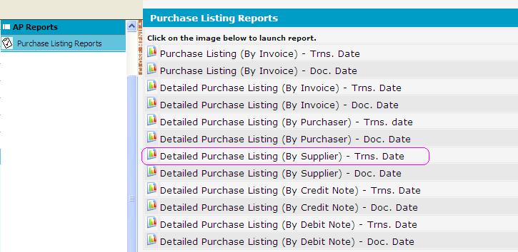 Please go to AR Report tab and select Purchase Listing Reports and choose the report