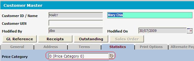 Mary Chia Customer Type: P GL Cost Centre: GEN GL Code: 0501-01 Price Category : 0 Step 3: Click on button, and then when the forms are cleared,