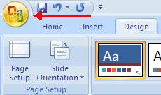 File menu of older versions of PowerPoint. This button allows you to create a new presentation, Open an existing presentation, save and save as, print, send, or close.