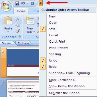 you may want to use. You can place the quick access toolbar above or below the ribbon.