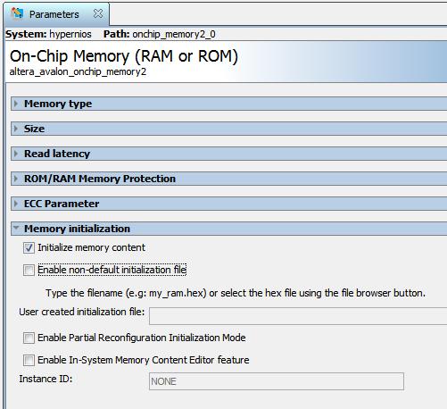 1. Modify the memory initialization field(s) in Qsys 1.1. This memory benchmarking project does not fit within the 40 KB on-chip SRAM. Therefore, we are going to remove the.