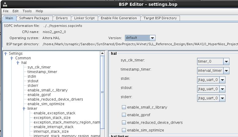 4.8. In the Main Tab of the BSP editor, in the panel on the left hand side, select: Settings Advanced hal 4.9. Then, in the panel on the right hand side, scroll down to find the hal.