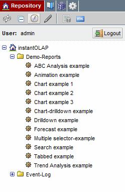 instantolap User Manual 2.7.0 Page 13 / 213 The repository explorer To view a query, snapshot or pivot-table, simply click onto its row (onto the title or onto the icon left to the title).