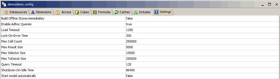 Page 176 / 213 instantolap User Manual 2.7.0 The model settings The settings panel is a simple table with a number of properties, which can be edited inside the table.