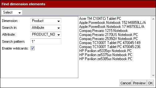 Page 38 / 213 instantolap User Manual 2.7.0 The find dialog The first option box defines in which dimension you want to search for keys.