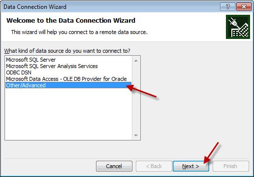 Now you can choose the driver for the new connection. Here you must choose and XML/A compatible driver like the "Microsoft OLE DB Driver for Analysis Services".