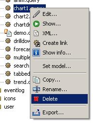 Page 68 / 213 instantolap User Manual 2.7.0 Use the context menu to delete a file Open the context menu and use you the menu item "Delete" to delete the file.