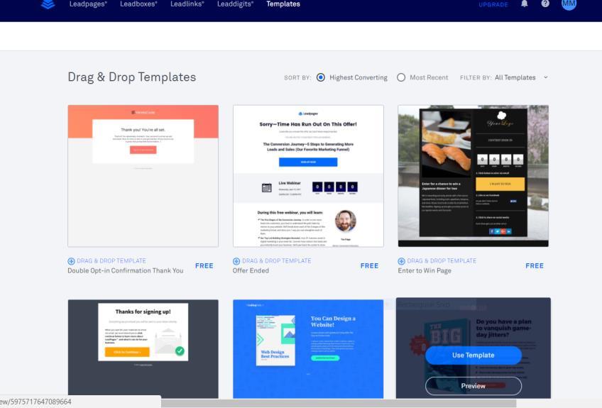 Once you click on the Create New Leadpage button it will take you to a page with a library of drag and drop templates. These templates are the main reason that I m recommending you use LeadPages.
