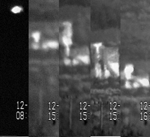 Figure 1. A composite of images from five different data sequences. The blurry white object is a tracking radar and a small building, and the source is at the right edge of the object.