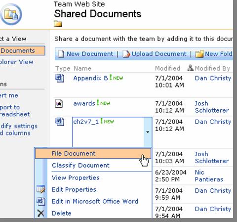 16 Extending Records Management in SharePoint Extension of Records Management in Office SharePoint Server 2007 Enable declaration and