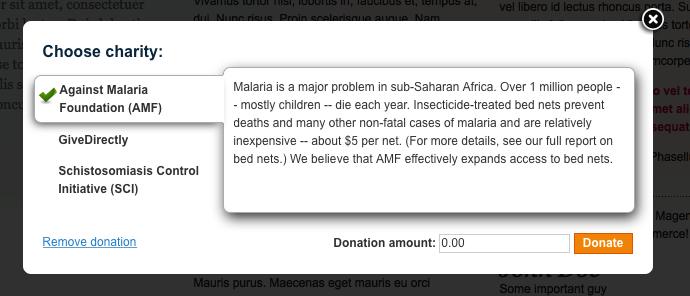 From here, customers can select a charity they want to donate to, specify a donation amount or remove the donation.