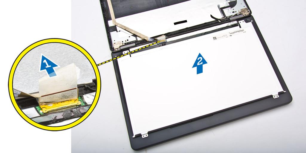 Installing the Display Panel 1. Connect the edp cable to its connector and fix the adhesive tape. 2. Place the display panel to align with the screw holders on the display assembly. 3.