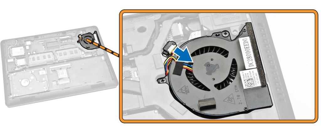 4. Perform the following steps to remove the system fan from the computer: a.