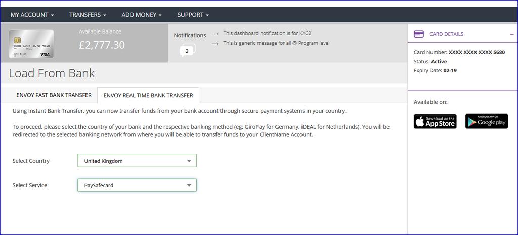 5.1.2 Envoy Real Time Bank Transfer 1. Visit https://www.cardholderonline.com/ and login to your account 2.