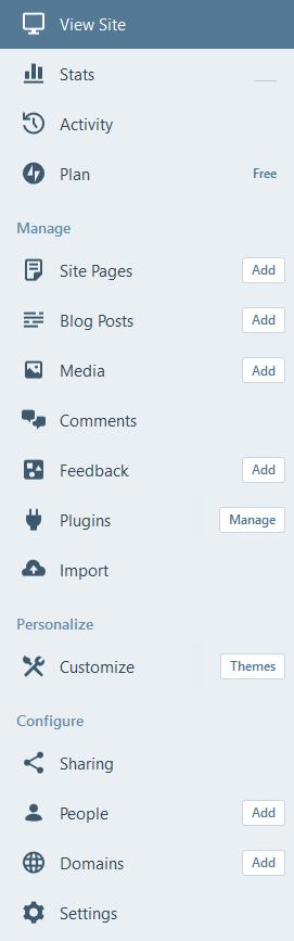 Dashboard Now that you ve logged into your website using your WordPress account, you should have access to all of your WordPress tools, conveniently sorted into a taskbar on the top of the screen,