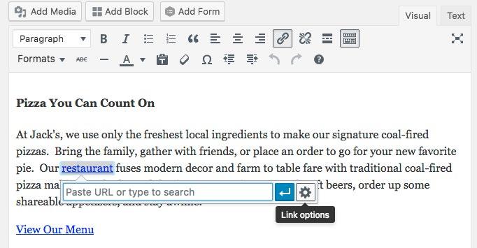 EDITING/ADDING TEXT [CONTINUED] To create a link in the Content Area Highlight the word/s you want linked & click the Insert/Edit Link button.