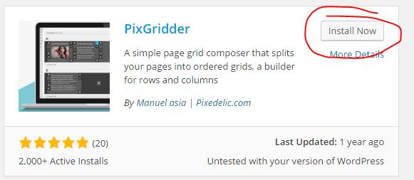 We will install a plugin called PixGridder to control our content design and later we will install an image gallery