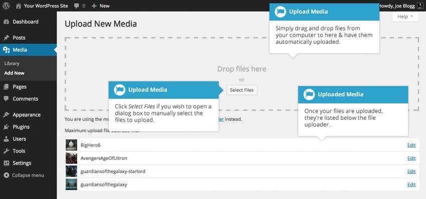 Adding a File to the Media Library To add a new file to the Media Library, click on the Add New link in the left-hand navigation menu or the Add New button at the top of the page.