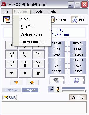 5.2.1 e-mail Figure 5.2 Program Menu With the ipecs Video/SoftPhone, the user can access the Outlook e-mail application to send ad hoc e-mails.