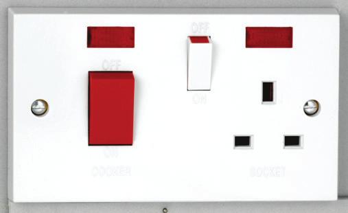 switched socket V1302P 45A switch with red rocker and neon + 13A switched socket and neon 45 Amp
