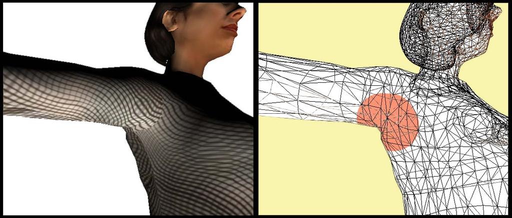 40 CHAPTER 3. OUR APPROACH Figure 3.11: Under arm zone of the mesh in a reference pose (in wireframe mode on the right).