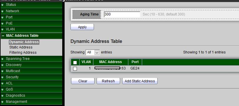 8. MAC Address Table 8.1 Dynamic Address This page can display MAC address for connected device.