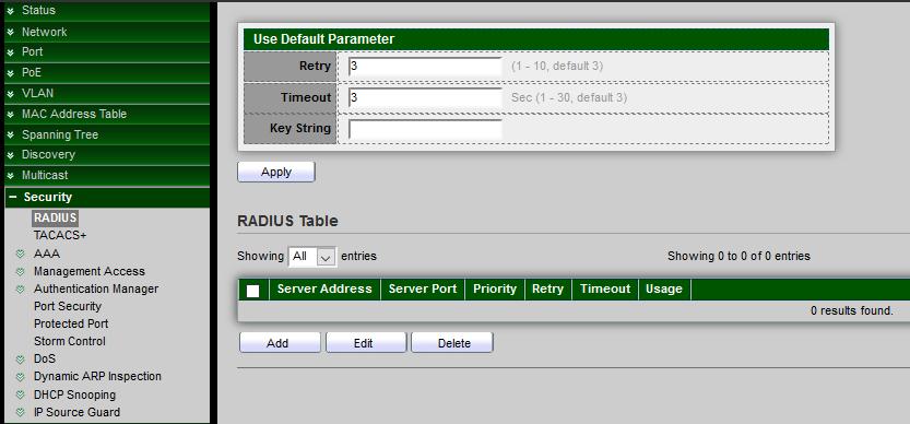 12. Security 12.1 RADIUS Network architecture can establish a Remote Authorization login Service (RADIUS) server to provide a centralized 802.