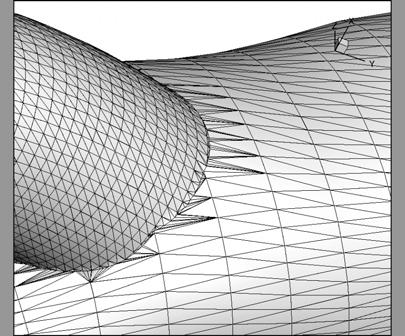 The diameter estimation is performed using a 2-D segmentation in the plane sampled from the spline.