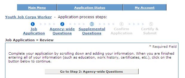 Step 11: When you are finished with your application, click on the Go to Step 2: Agency-wide Questions button.