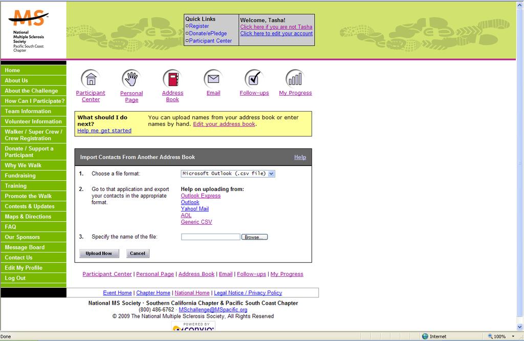 Step 2: When you upload your address book, search for the file you just saved to your desktop