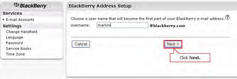 NOTE: A BlackBerry e-mail address is not configured by default when the account is created.