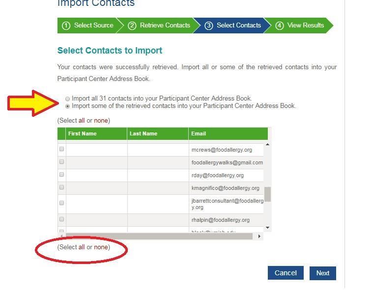 Now you will Select Contacts to Import.