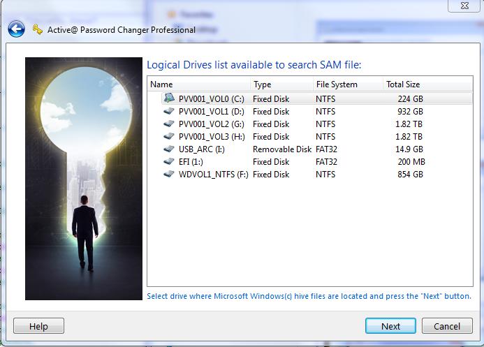 If you choose the second option, you need to specify the drive to search SAM database on: Choose a drive and click Next to go to the next