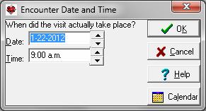 Visit Encounter Date and Time: you can designate a date and time when the visit took place, different from when you actually stored the information in the Visiter.