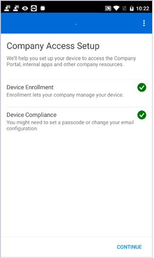 13. On the Company Access Setup screen, tap CONTINUE.
