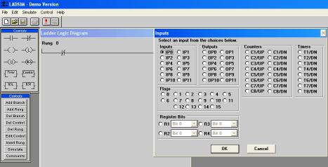e) Now from the controls table select and drag the output symbol to the rung0.