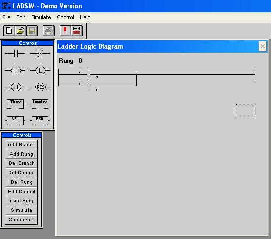 g) Now from the controls table select and drag the output symbol to the rung0.