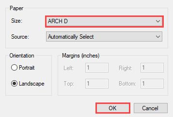 Select the appropriate standard paper size from the Size dropdown. Adobe uses names rather than dimensions to identify paper size, see the chart below to identify the appropriate paper size to select.