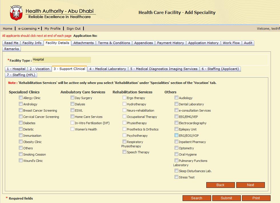 3.3.1.1.3.3 3 Support Clinical The in the sub-tab is common for all Facility Type options.