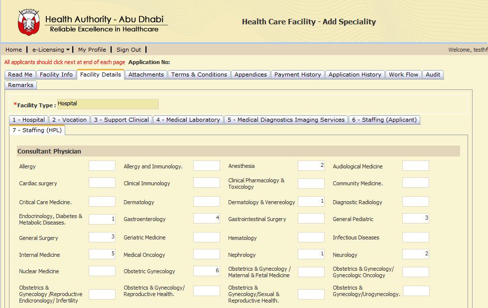 3.3.1.1.3.7 7 Staffing (HPL) The sub-tab has all the Health Professional names listed from HPL system