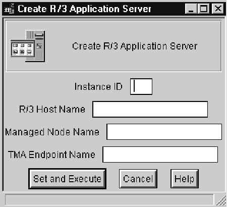 2. From the Create menu, select R3AppServer to display the Create R/3 Application Server dialog. For information about completing the dialog, refer to the online help.