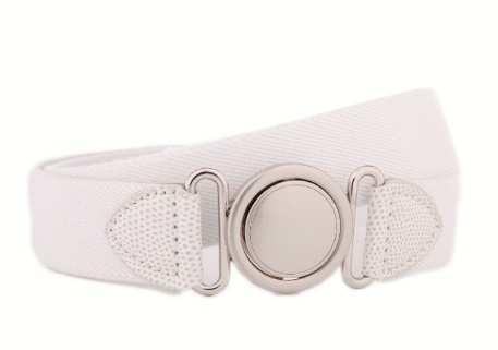 00 765-White *11407 30mm stretch elastic web belt with leather tabs & two piece buckle set MSRP: $50.