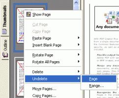 Right-click the page to bring up the context menu, select the Undelete menu item, then select Page from the submenu.