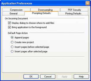 Prompting Defaults Preferences On Incoming Document Allows you to choose what will happen when a print job is run using the PDF Creator Plus print driver.